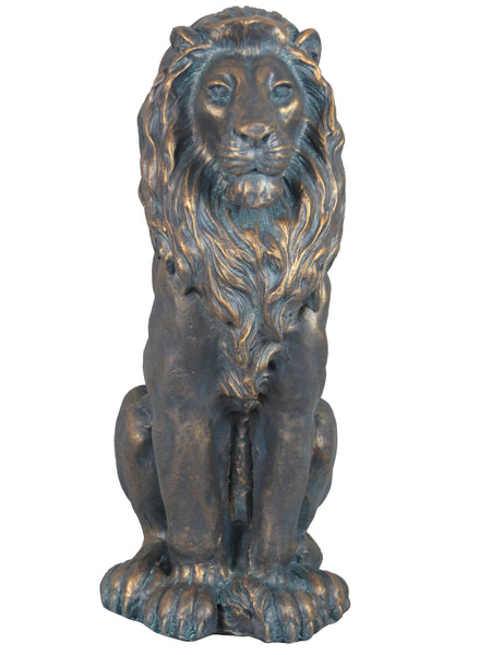 Sitting Brass Effect Lion Garden Ornament