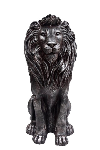 Aged Silver Standing Lion Garden Ornament