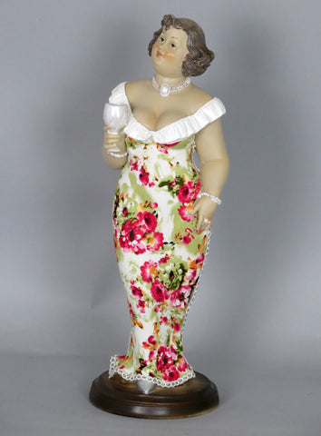 Fiorella Tuttodonna Curvy Buxom Busty Lady Woman Ornament Figurine with Wine Glass and Low Cut Gown