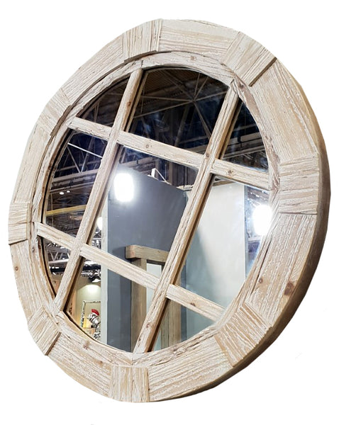 Drift Wood Diamond Style Round Wall Mirror