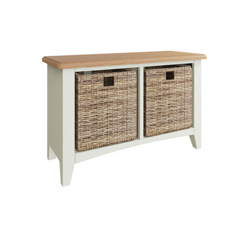Fresh White with Oak Top Hall Bench with Basket Storage
