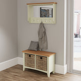 Fresh White with Oak Top Hall Bench with Basket Storage