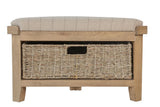 Rustic Oak Effect Corner Storage Bench with Padded Beige Seat