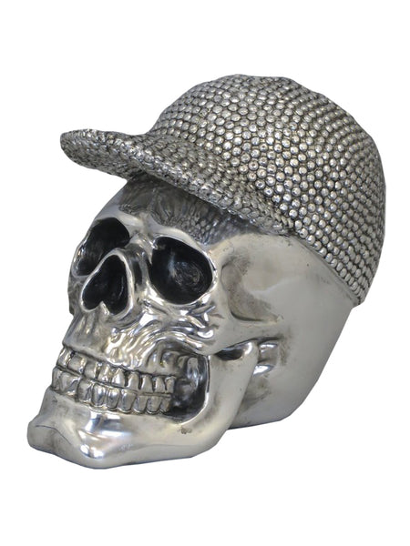 Silver Electroplated Skull with Baseball Cap Ornament