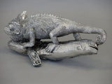 Silver Electroplated Chameleon on Branch Ornament Figurine
