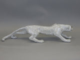 Silver Electroplated Studded Leopard Ornament Figurine with Black Crystal Eyes