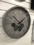 Sophisticated Grey & Black Round Mechanical Gear Wall Clock