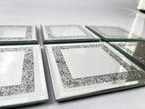 High Black Gloss Glass Crush Diamante Bookends & 6 Glitter Mirror Coasters