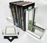 Mirrored Crushed Diamante Crystal Jewel Bookends & 6 Glitter Mirror Coasters