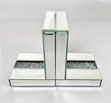 Mirrored Crushed Diamante Crystal Jewel Bookends & 6 Glitter Mirror Coasters