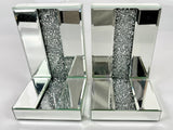 Mirrored Crushed Diamante Crystal Jewel Bookends & 6 Glitter Mirror Coasters