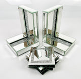 Mirrored Crushed Diamante Crystal Jewel Bookends & 6 Glitter Mirror Coasters