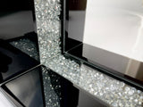 High Black Gloss Glass Crush Diamante Bookends & 6 Glitter Mirror Coasters