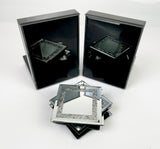 High Black Gloss Glass Crush Diamante Bookends & 6 Glitter Mirror Coasters