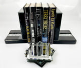 High Black Gloss Glass Crush Diamante Bookends & 6 Glitter Mirror Coasters