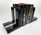 High Black Gloss Glass Crush Diamante Bookends & 6 Glitter Mirror Coasters