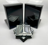 High Black Gloss Glass Crystal Jewel Bookends & 6 Glitter Mirror Coasters