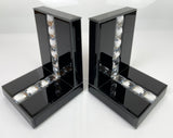 High Black Gloss Glass Crystal Jewel Bookends & 6 Glitter Mirror Coasters