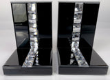 High Black Gloss Glass Crystal Jewel Bookends & 6 Glitter Mirror Coasters