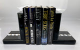 High Black Gloss Glass Crystal Jewel Bookends & 6 Glitter Mirror Coasters