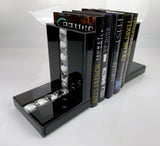 High Black Gloss Glass Crystal Jewel Bookends & 6 Glitter Mirror Coasters