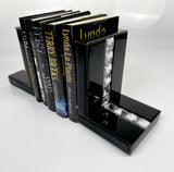 High Black Gloss Glass Crystal Jewel Bookends & 6 Glitter Mirror Coasters