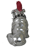 Large Silver Sitting Bulldog Ornament with Red Mohawk