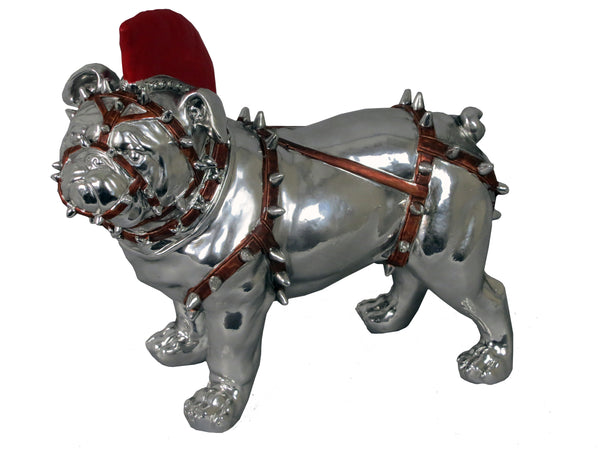 Standing Silver Bulldog Ornament in Red Body Harness