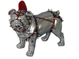 Standing Silver Bulldog Ornament in Red Body Harness