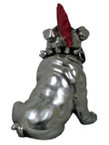 Small Silver Sitting Bulldog Ornament with Red Mohawk