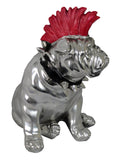 Small Silver Sitting Bulldog Ornament with Red Mohawk