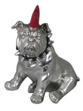 Small Silver Sitting Bulldog Ornament with Red Mohawk