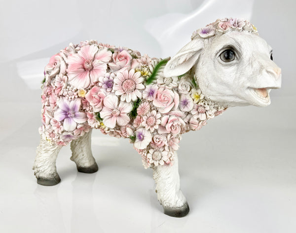 Flower Power Lamb Standing Floral Pink Baby Sheep Ornament