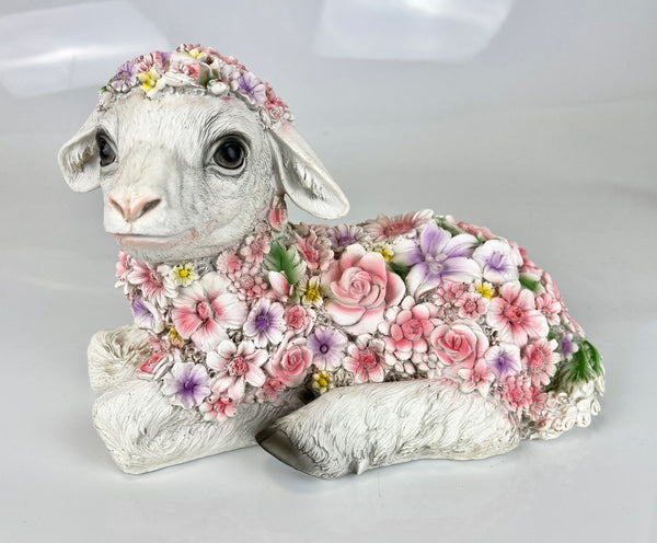 Flower Power Lamb Sitting Floral Pink Baby Sheep Ornament
