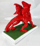 Large Gloss Red Welsh Dragon with Rugby Ball Ornament