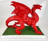 Large Gloss Red Welsh Dragon with Rugby Ball Ornament
