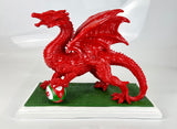 Small Gloss Red Welsh Dragon with Rugby Ball Ornament