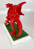 Small Gloss Red Welsh Dragon with Rugby Ball Ornament