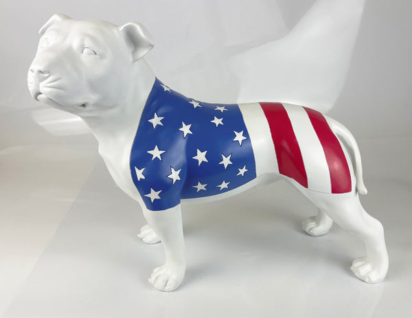 USA American Flag Matt White Staffordshire Bull Terrier Ornament