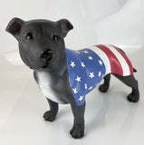 USA American Flag Matt Black Staffordshire Bull Terrier Ornament