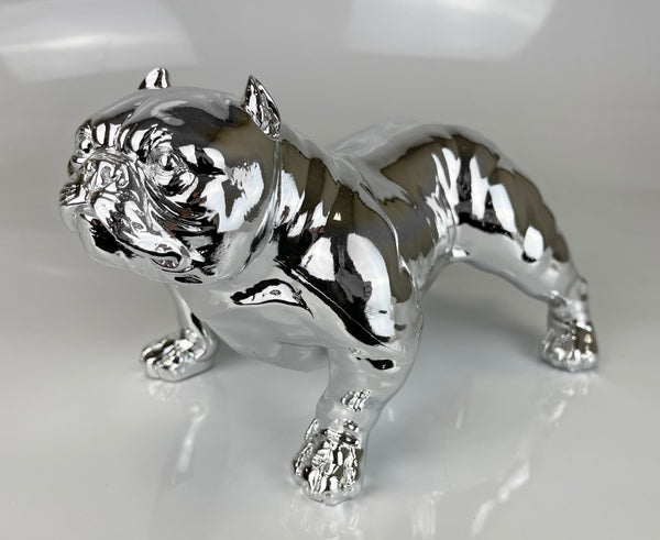 Small Silver Electroplated Posed Muscle Bulldog Ornament