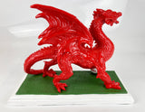 Small Gloss Red Welsh Dragon with Rugby Ball Ornament