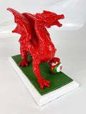 Small Gloss Red Welsh Dragon with Rugby Ball Ornament