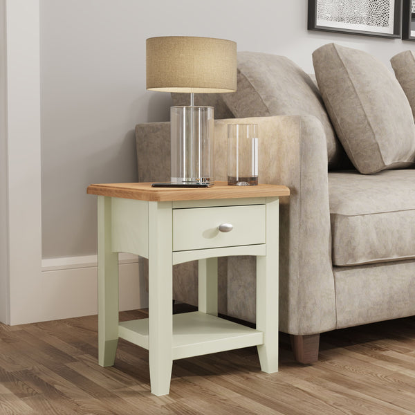 Fresh White with Oak Top Lamp Table