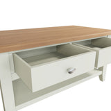 Fresh White with Oak Top Large Coffee Table with Drawers