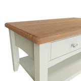 Fresh White with Oak Top Large Coffee Table with Drawers
