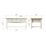 Fresh White with Oak Top Large Coffee Table with Drawers