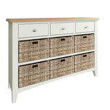 Fresh White with Oak Tops 3 Drawer & 6 Basket Large Sideboard