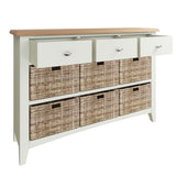 Fresh White with Oak Tops 3 Drawer & 6 Basket Large Sideboard