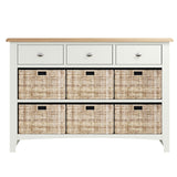 Fresh White with Oak Tops 3 Drawer & 6 Basket Large Sideboard